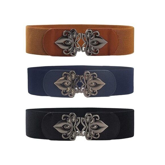 Swtddу Accessories - 8291 3 Pack Womens Vintage Wide Elastic Stretch Waist Belt For Dresses